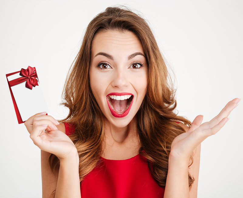 woman with gift card on hand woman with gift card on hand
