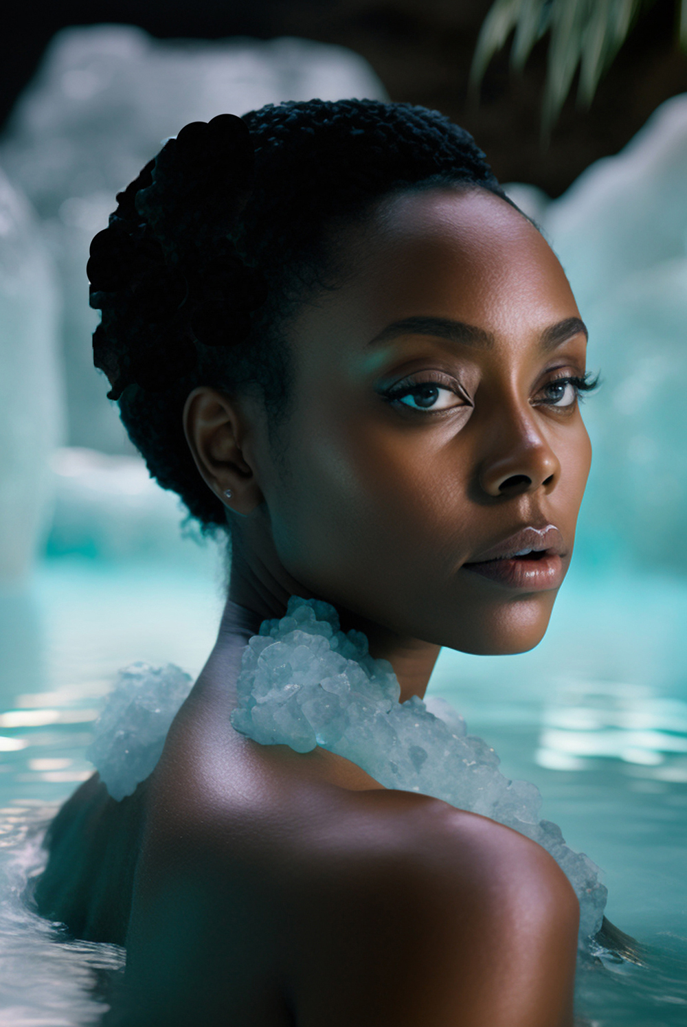 Black Woman Enjoy the Sensation of the Freezing Water