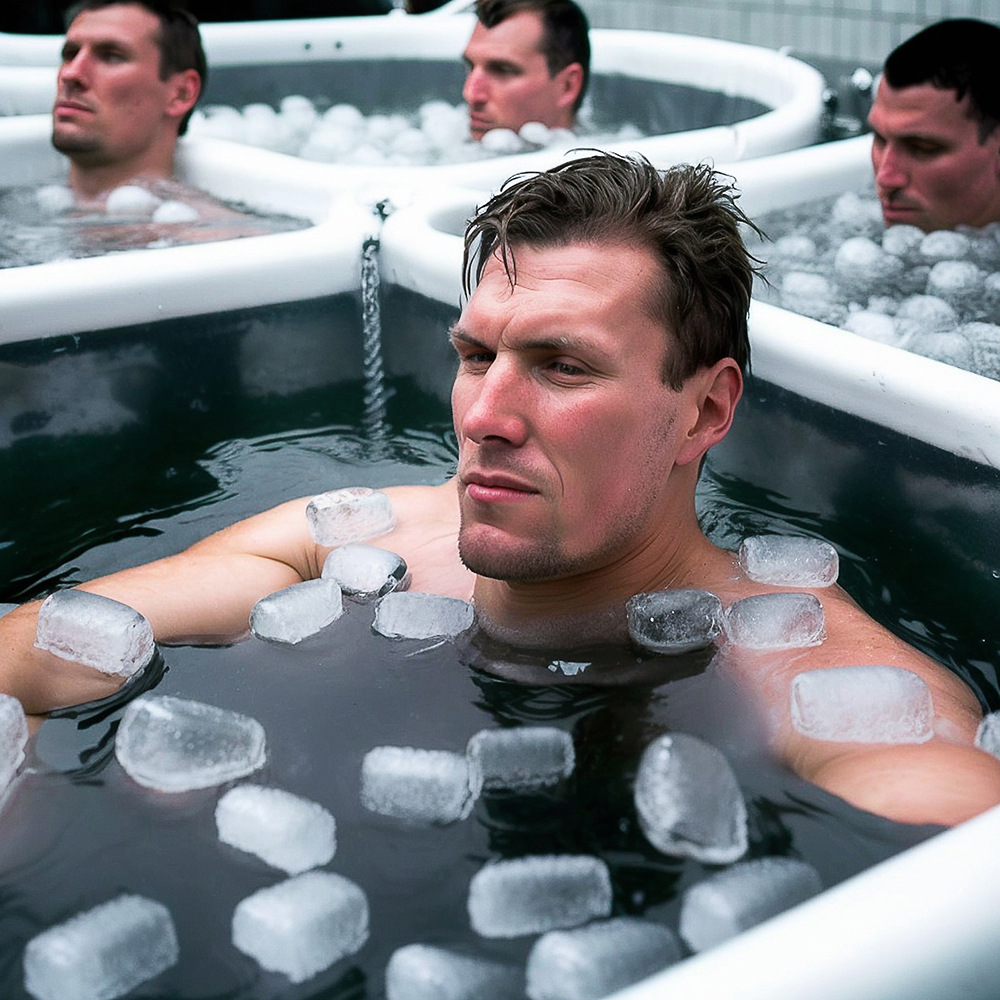 Close-Up Shot of a Man Fully Immersed in Ice Bath